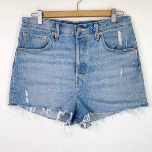 Levis Rib Cage high waisted raw hem distressed shorts Tango Beach 31